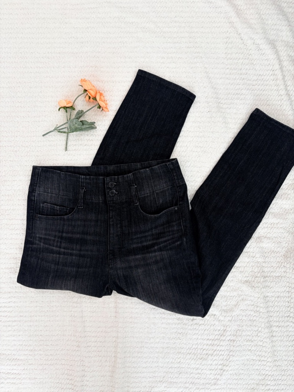 White House Black Market Extra High-Rise Double Waistband Black Ankle Jean Sz 10